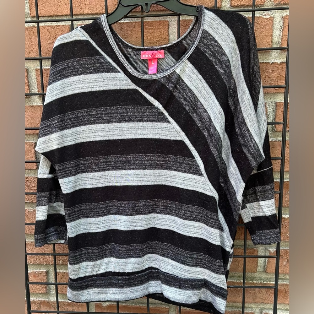 Black and Gray Striped Women's Sweater Top